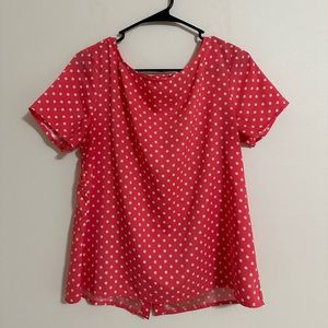 Ann Taylor Pink and White Polka Dot Blouse